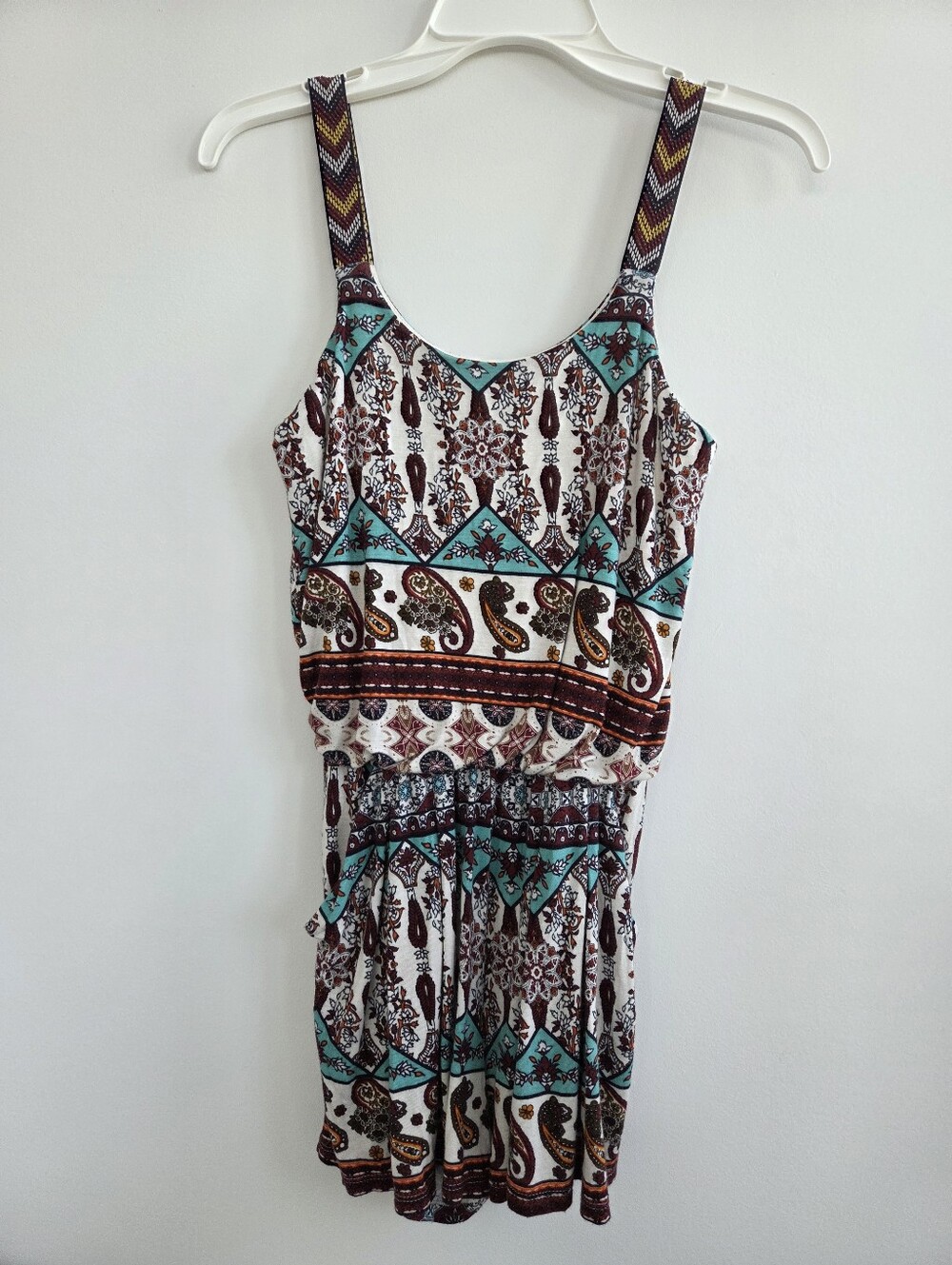 Xhilaration Boho Paisley Print Romper w/Teal & Brown Accents, sz XS